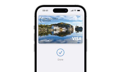 Apple Pay på en iPhone med Søgne og Greipstad bankkortet.