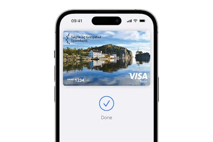 Apple Pay på en iPhone med Søgne og Greipstad bankkortet.