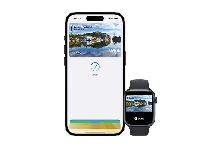 Apple Pay på iPhone og Apple Watch med Søgne og Greipstad sitt bankkort.
